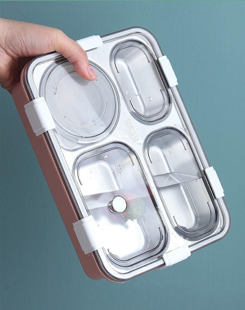 Brand Conquer Lunch Box Leak-Proof BPA Free Stainless Steel for School, Lunch Box for School & Office with a Fork, a Spoon and a Pair of Chopsticks (Light Pink, 4 Compartment) - Image 4
