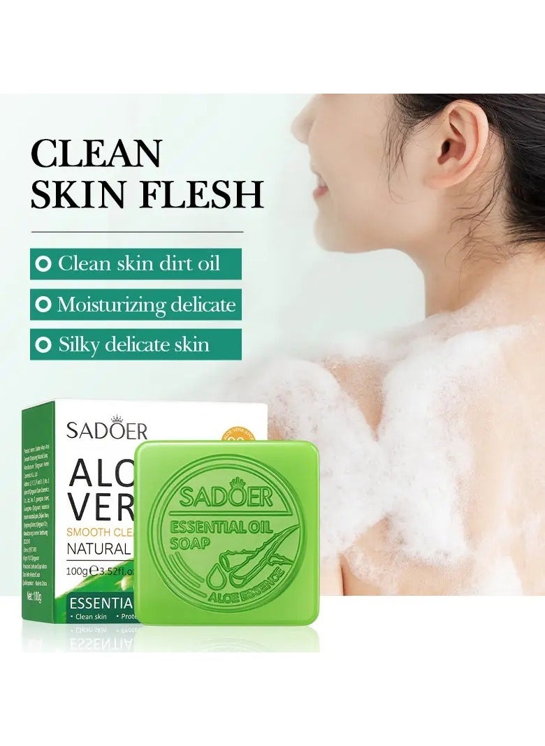 SADOER - Organic Aloe Vera Soap with Essential Oils - Deep Cleansing, Moisturizing, and Oil-Control for Face and Hands - Natural and Rich Foam for All Skin Types - Image 1