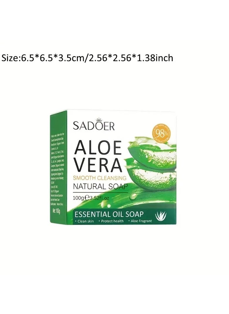 SADOER - Organic Aloe Vera Soap with Essential Oils - Deep Cleansing, Moisturizing, and Oil-Control for Face and Hands - Natural and Rich Foam for All Skin Types - Image 1