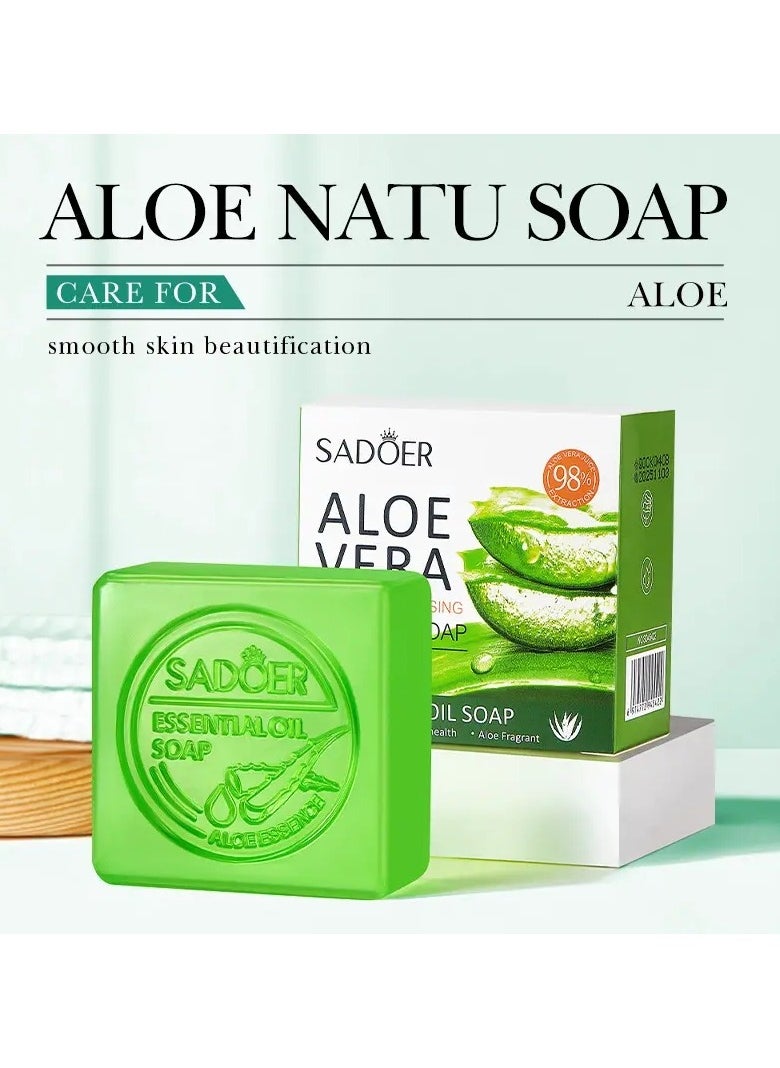 SADOER - Organic Aloe Vera Soap with Essential Oils - Deep Cleansing, Moisturizing, and Oil-Control for Face and Hands - Natural and Rich Foam for All Skin Types - Image 1