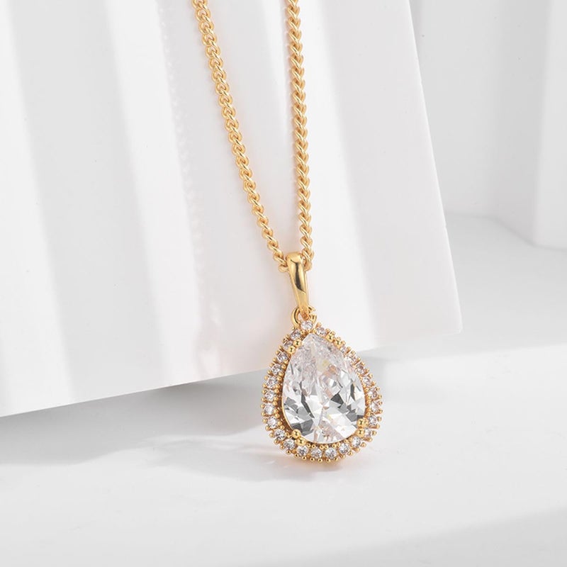 GULICX Crystal Jewelry Set for Women, 14K Gold Teardrop Crystal Necklace and Earrings Set, Clear Rhinestone Formal Wedding Prom Party Jewelry for Bride Bridesmaid Mother - Image 2