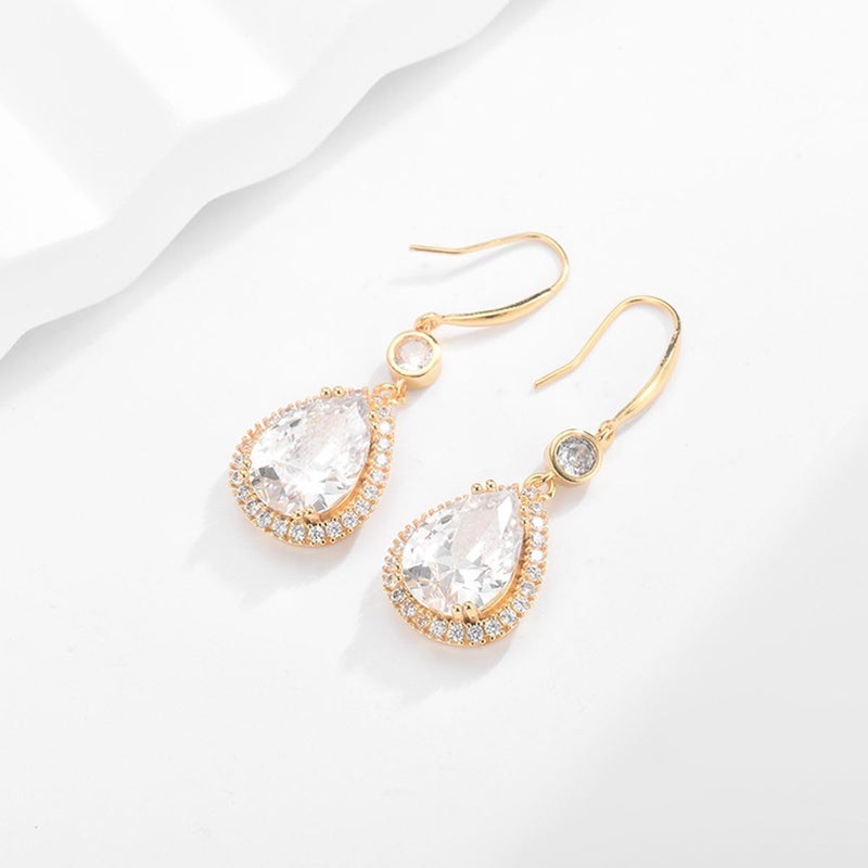 GULICX Crystal Jewelry Set for Women, 14K Gold Teardrop Crystal Necklace and Earrings Set, Clear Rhinestone Formal Wedding Prom Party Jewelry for Bride Bridesmaid Mother - Image 3