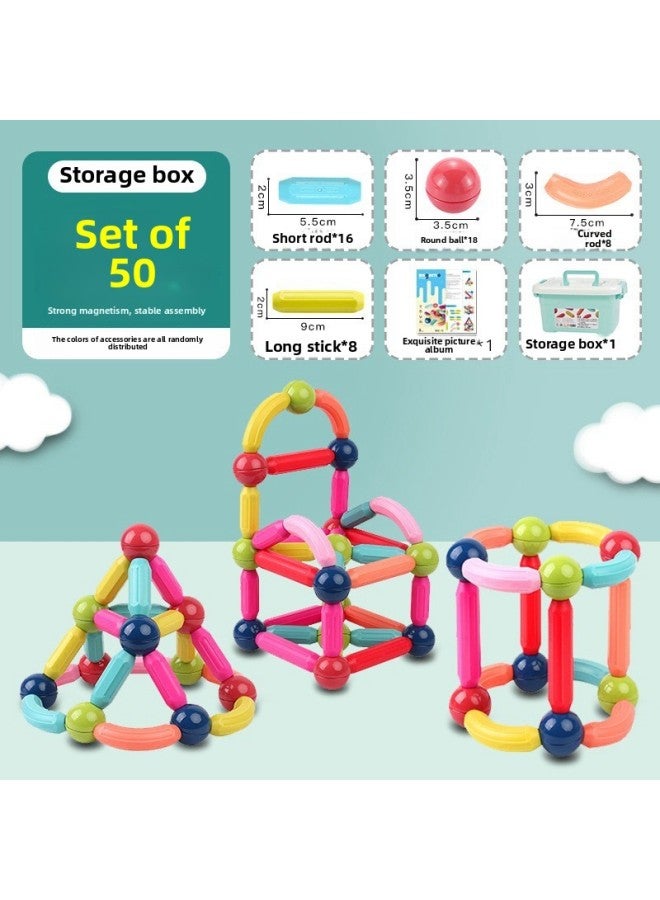 Children's Variety Magnetic Bar Suit Magnetic Building Blocks Large Particle Magnet Intelligence Toys Assembled Early Education Puzzle-Color:Magnetic Rod 50 Pieces - Image 1