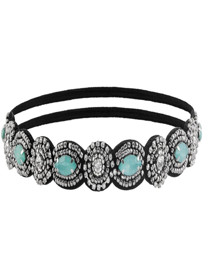 MINACHI Bohemian Beaded Sewn Rice Hair Band with Created Turquoise Beads, Elastic Cotton Rope, All-Match Face Hair Accessories, Ethnic Style for Women - Image 1