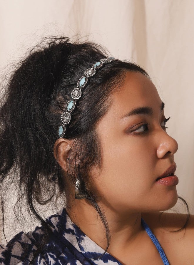 MINACHI Bohemian Beaded Sewn Rice Hair Band with Created Turquoise Beads, Elastic Cotton Rope, All-Match Face Hair Accessories, Ethnic Style for Women - Image 5