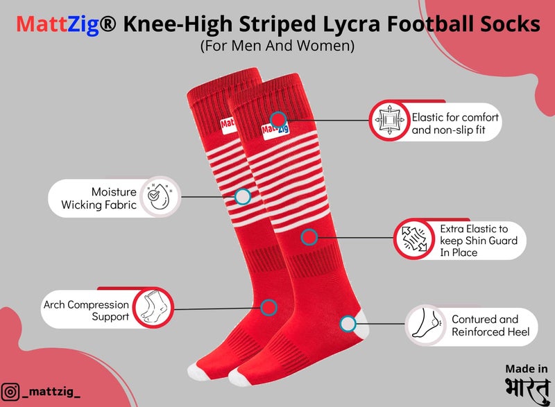 MATTZIG ® Club Football Kit (One Pair of Striped Lycra Socks + One Pair of Shin Guard + One Pair of Cotton Arm Sleeves + One Kit Bag) (Red) - Image 2