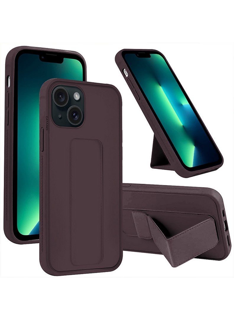CATANES iPhone 15 Case Premium PU Leather Case with Stand Function Shockproof and Anti Scratch Finger Grip Case Cover Cherry  - Image 4