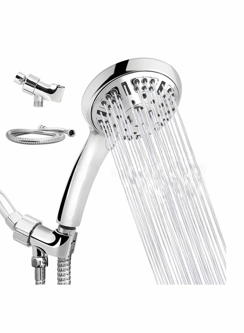 Shower Head High Pressure with Handheld, 6 Spray Modes  Settings Detachable Shower Head with Stretchable 59" 304 Stainless Steel Hose and Multi Angle Adjustable Shower Bracket - Image 1