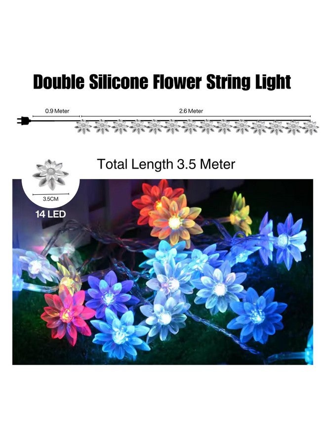 One94Store One94Store Double Silicone Flower String Light 14 LED 3 Meter Lotus Fairy Light for Home Decoration, Indoor Outdoor Decoration Waterproof Flower Light for Diwali, Christmas (Multicolor, Plug-in)  - Image 3