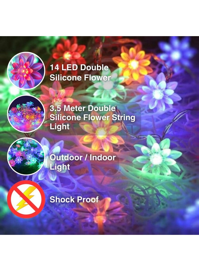 One94Store One94Store Double Silicone Flower String Light 14 LED 3 Meter Lotus Fairy Light for Home Decoration, Indoor Outdoor Decoration Waterproof Flower Light for Diwali, Christmas (Multicolor, Plug-in)  - Image 4