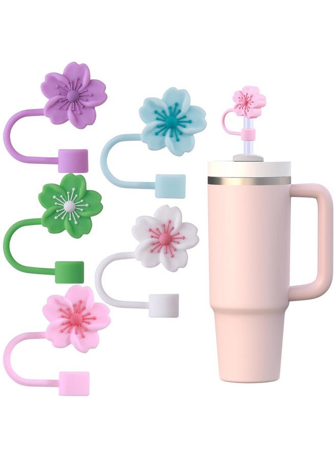 GLAMFIELDS GLAMFIELDS Straw Covers Cap for Stanley Cup 30-40 oz, Toppers for Tumblers With Handle 10mm 0.4in Silicone Accessories, Dust-Proof Protectors, Cherry Blossom 5 Pack - Image 1