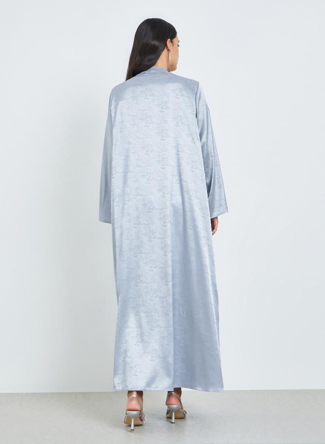 Amirah Blue Front Open Jacquard Abaya - Image 4