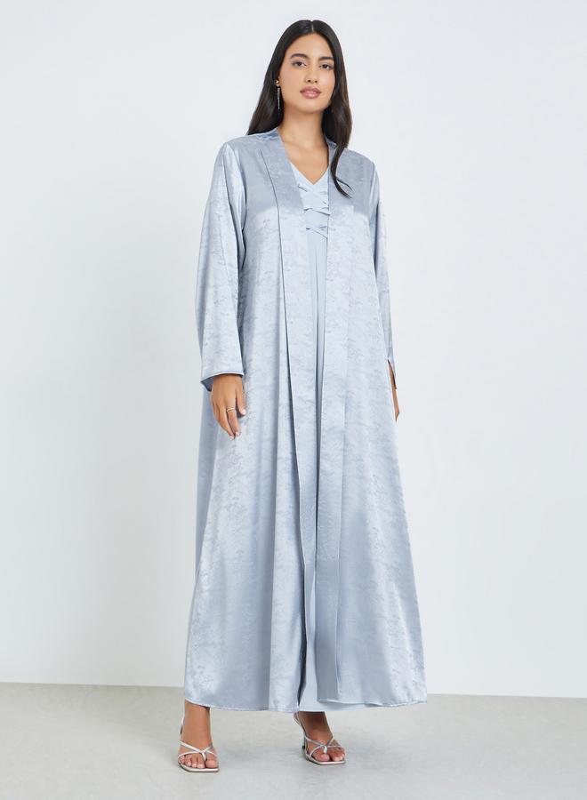 Amirah Blue Front Open Jacquard Abaya - Image 3