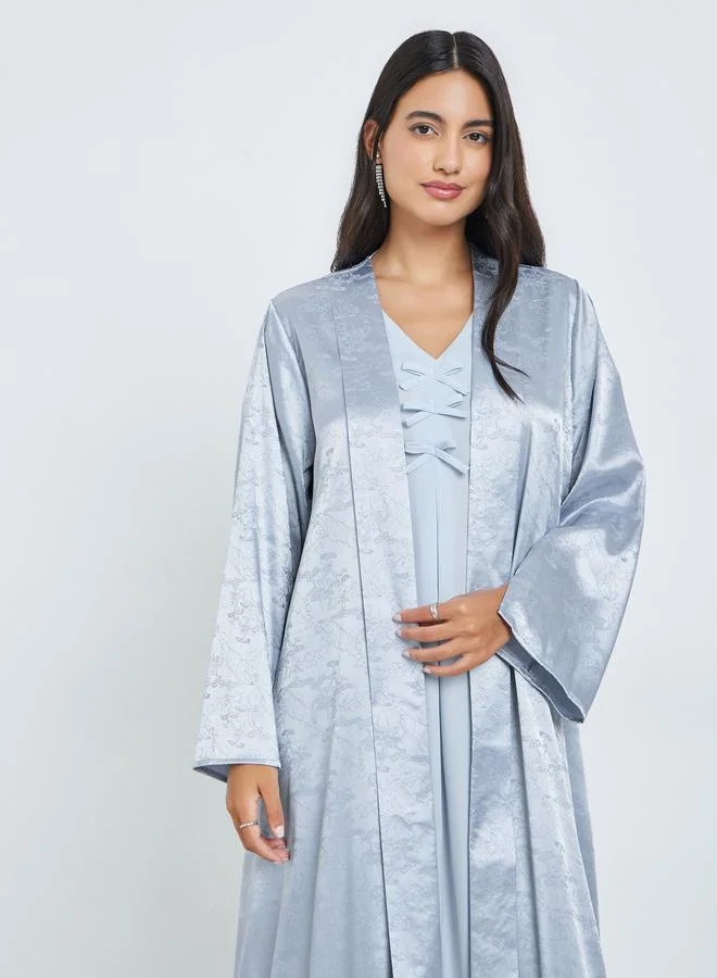 Amirah Blue Front Open Jacquard Abaya
