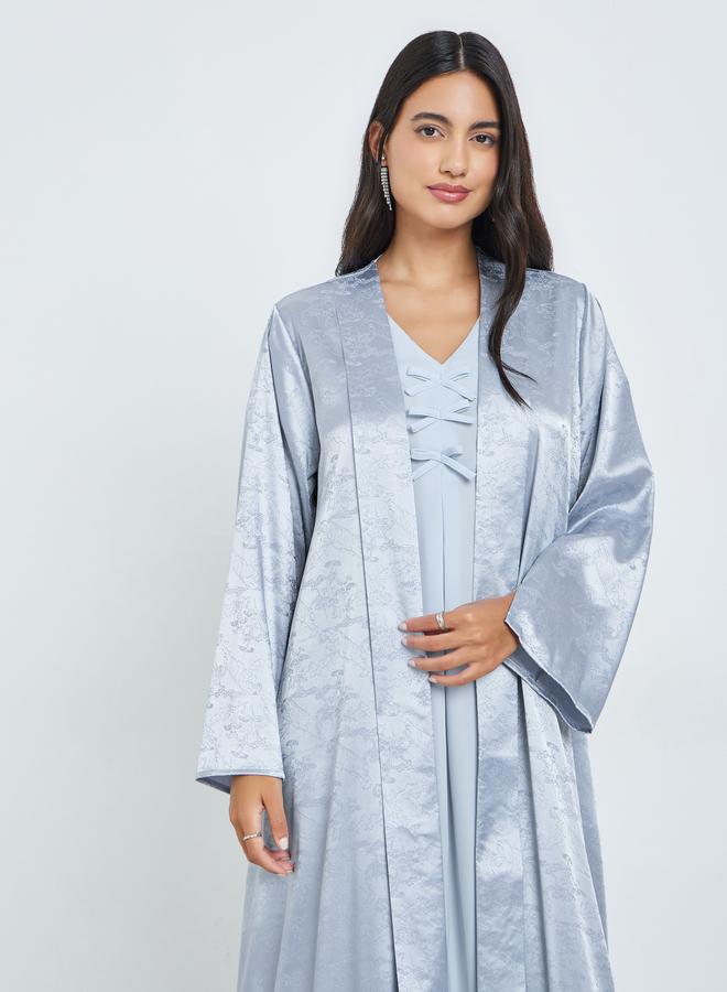 Amirah Blue Front Open Jacquard Abaya - Image 2