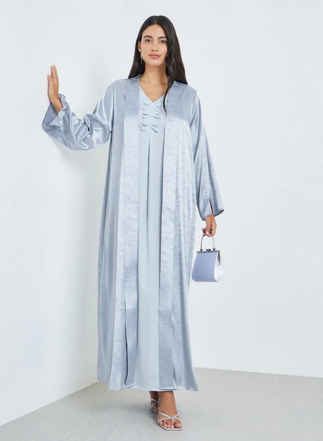 Blue Front Open Jacquard Abaya