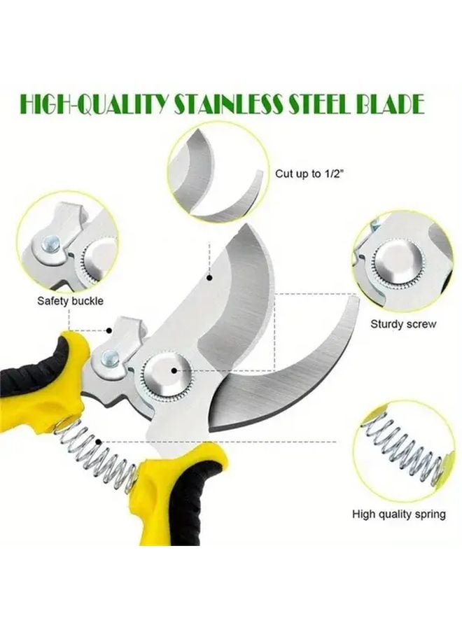 Yellow Professional Stainless Steel Pruning Shears Ergonomic Garden Scissors For Tree Branches Flowers Fruits - Image 3