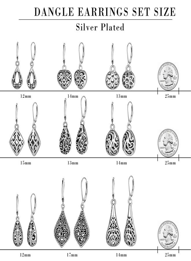 KesaPlan Silver Dangle Earrings for Women Silver Earrings Set, Boho Drop Earrings for Women, Hypoallergenic Trendy Earring Sets, Lightweight Dangling Teardrop Leverback Earrings Western Jewelry Gift for Women's (Hollow Set S-3) - Image 5