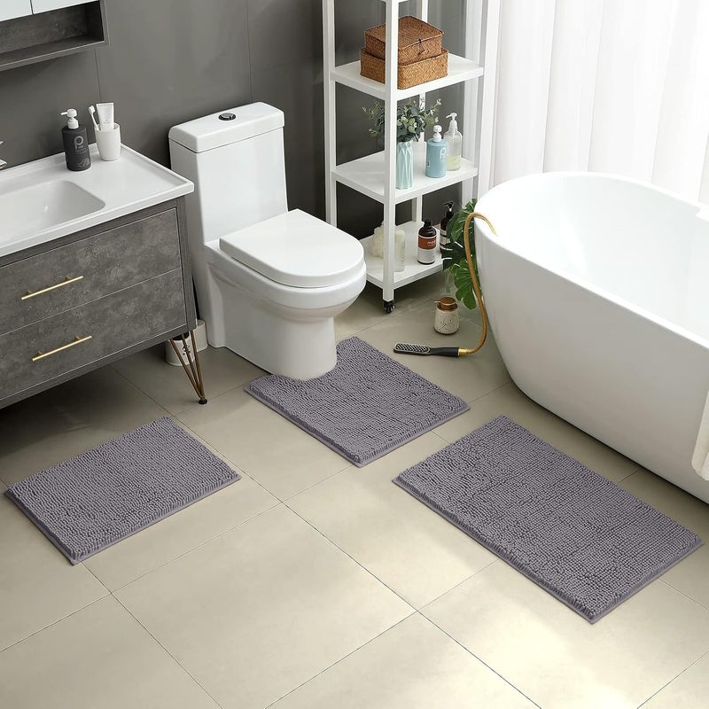 HOMEIDEAS 3 Pieces Bath Rugs Set Chenille Bathroom Door Mats - Ultra Soft, Non-slip, and Absorbent Plush for Tub - Image 2