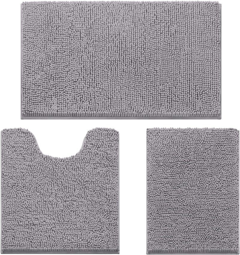 HOMEIDEAS 3 Pieces Bath Rugs Set Chenille Bathroom Door Mats - Ultra Soft, Non-slip, and Absorbent Plush for Tub - Image 1
