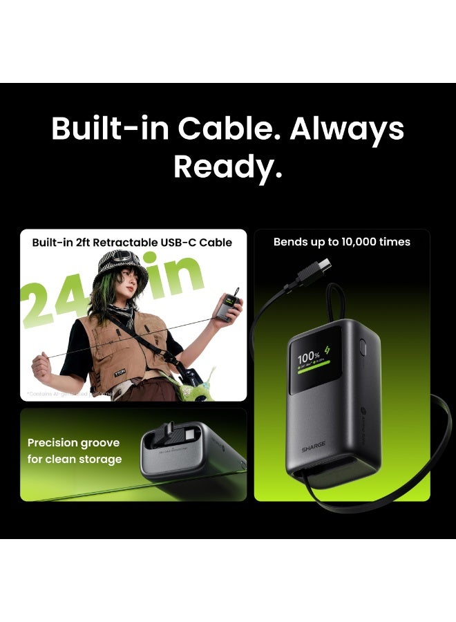 شارج بنك الطاقة SHARGE HyperTower بسعة 10,000 مللي أمبير في الساعة وقدرة شحن سريع 45 واط، مزود بكابل USB-C مدمج بطول 60 سم، ومنافذ USB-C وUSB-A، وشاشة رقمية ذكية، وتصميم مدمج قابل للحمل - لون أبيض - Image 5