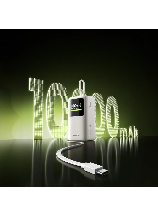 شارج بنك الطاقة SHARGE HyperTower بسعة 10,000 مللي أمبير في الساعة وقدرة شحن سريع 45 واط، مزود بكابل USB-C مدمج بطول 60 سم، ومنافذ USB-C وUSB-A، وشاشة رقمية ذكية، وتصميم مدمج قابل للحمل - لون أبيض - Image 3