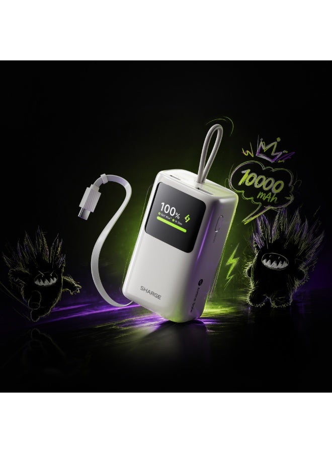 شارج بنك الطاقة SHARGE HyperTower بسعة 10,000 مللي أمبير في الساعة وقدرة شحن سريع 45 واط، مزود بكابل USB-C مدمج بطول 60 سم، ومنافذ USB-C وUSB-A، وشاشة رقمية ذكية، وتصميم مدمج قابل للحمل - لون أبيض - Image 2