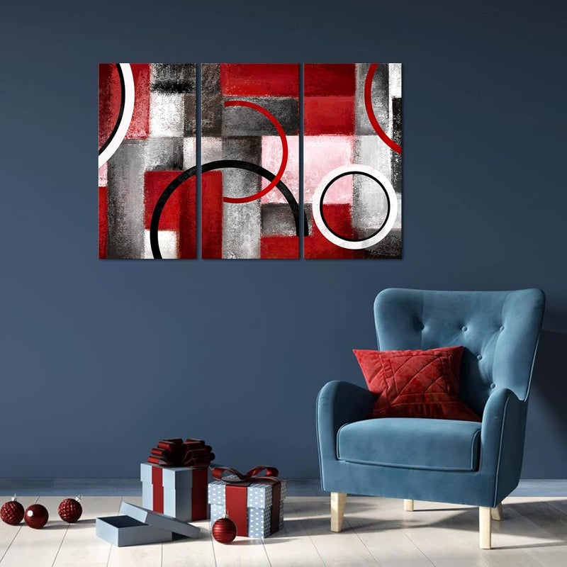 Kalormore Burgundy Red and Grey Geometric Circle Painting - Image 3