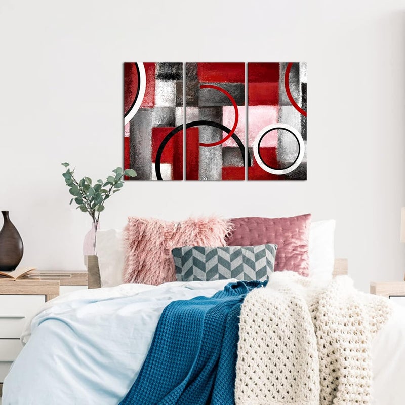 Kalormore Burgundy Red and Grey Geometric Circle Painting - Image 5