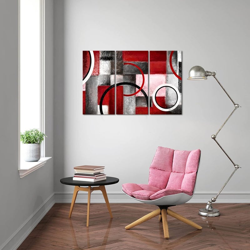 Kalormore Burgundy Red and Grey Geometric Circle Painting - Image 4