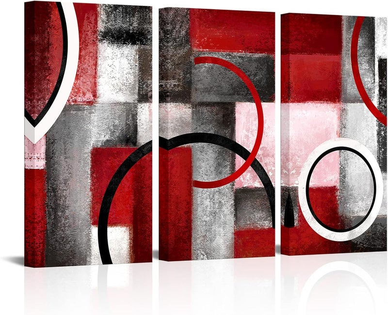 Kalormore Burgundy Red and Grey Geometric Circle Painting - Image 1