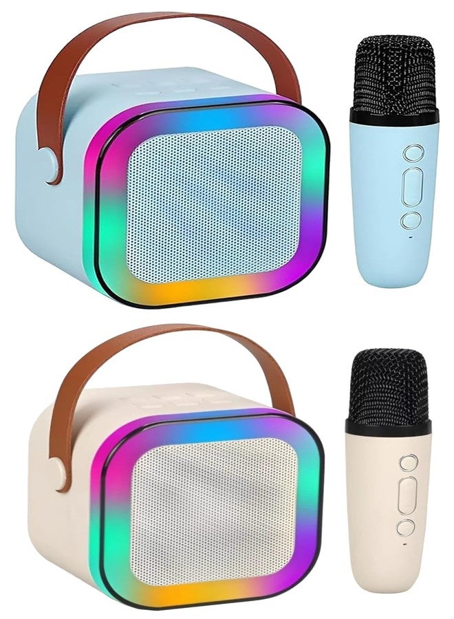 Mummy Please Kids Karaoke Bluetooth 5.3 Speaker with Wireless Microphone, RGB LED Lights, Magic Voice Effects, Rechargeable【Pack of 1 Each Biege & Blue】 - Image 1