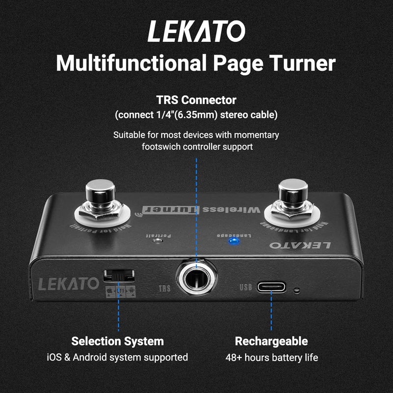 LEKATO Page Turner Pedal Wireless External Page Tuner Pedal for Guitar Looper with Multi Loops and Smartphones Tablets with Andriod System - Image 3