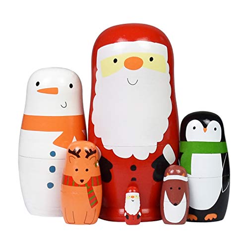 HYCLES Nesting Dolls Russian Matryoshka Wood Stacking Nested Set for Kids Handmade Toys for Children Kids Christmas Birthday Decoration Halloween Wishing Gift - Image 1