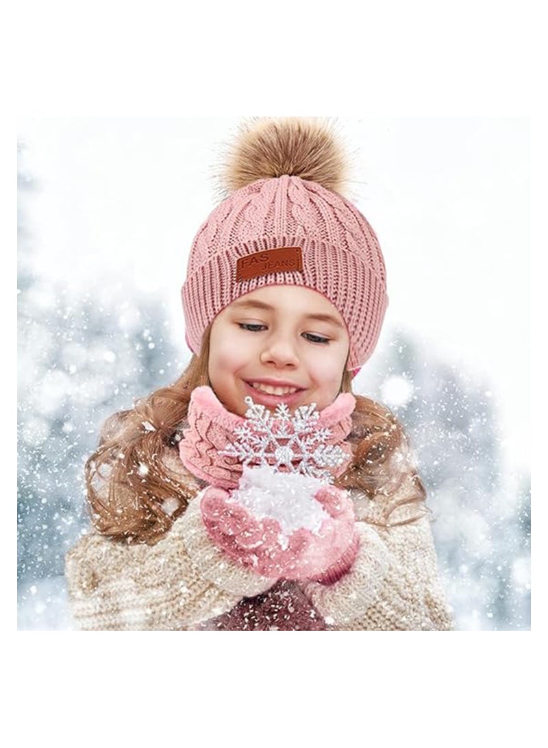 SOLARAE Kids Winter Beanie Hat Scarf Gloves Set for 2-6 Years Old, Toddler Winter Knit Hat Gloves Neck Warmer with Fleece Lined, Tender Pink - Image 2