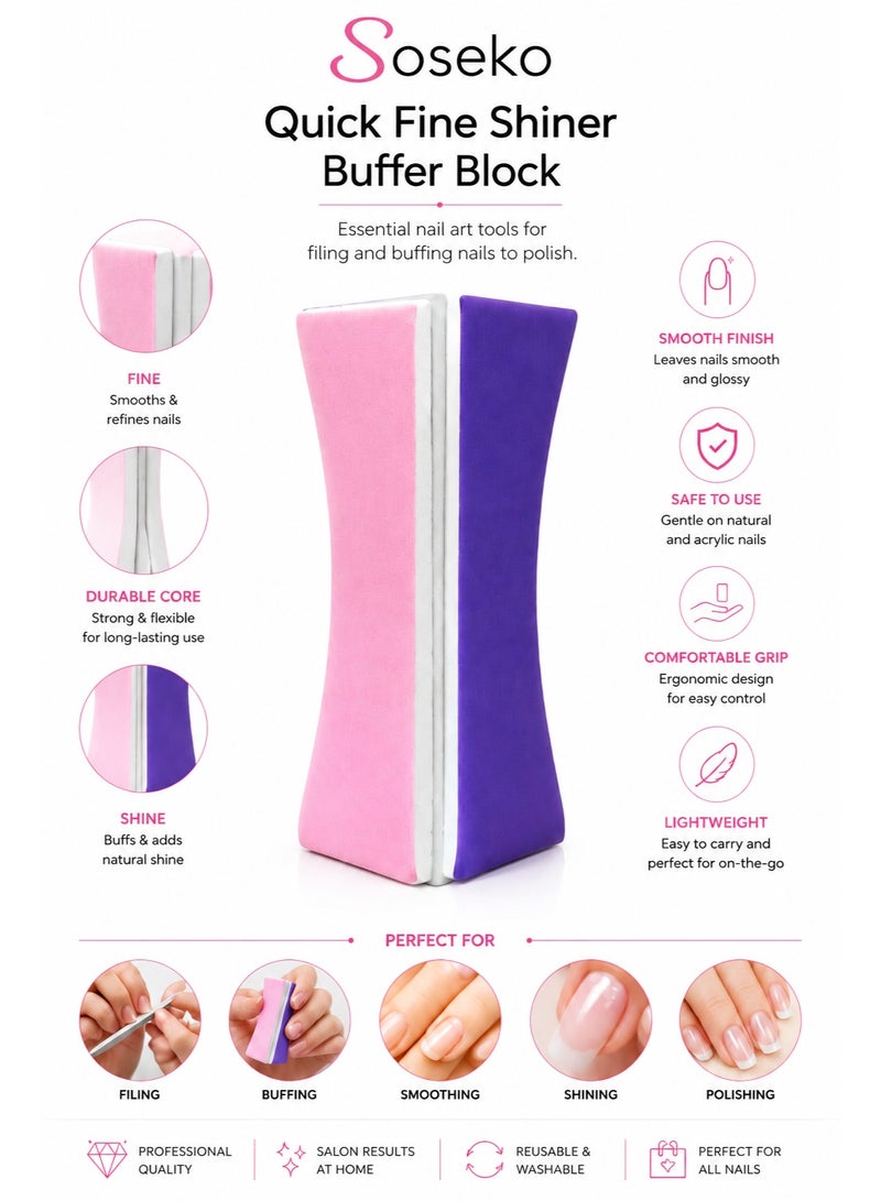 SOSEKO Professional Nail Buffer Block - Quick Fine Shiner for Filing, Smoothing & Polishing - Image 1