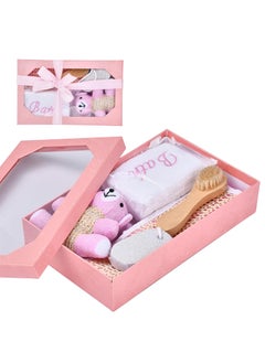 MEANT2TOBE Bath Gift Box  5Piece  Toiletries Gift Baskets for SelfCare  98x4 inch  Shower Body Wash Kit  Complete Hygiene Care Package with Brush Pumice Stone and 2 Sponges Bear  Pink