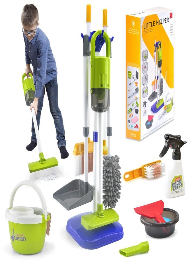 ACROFEK Toddler Cleaning Set, Kids Cleaning Toy Set with 2 in 1 Kids Vacuum that Really Works, Mop, Broom, 14Pcs Pretend Play Home Cleaning Playset for Toddler Ages 3+, Birthday Gift for Girls Boys (Blue) - Image 1