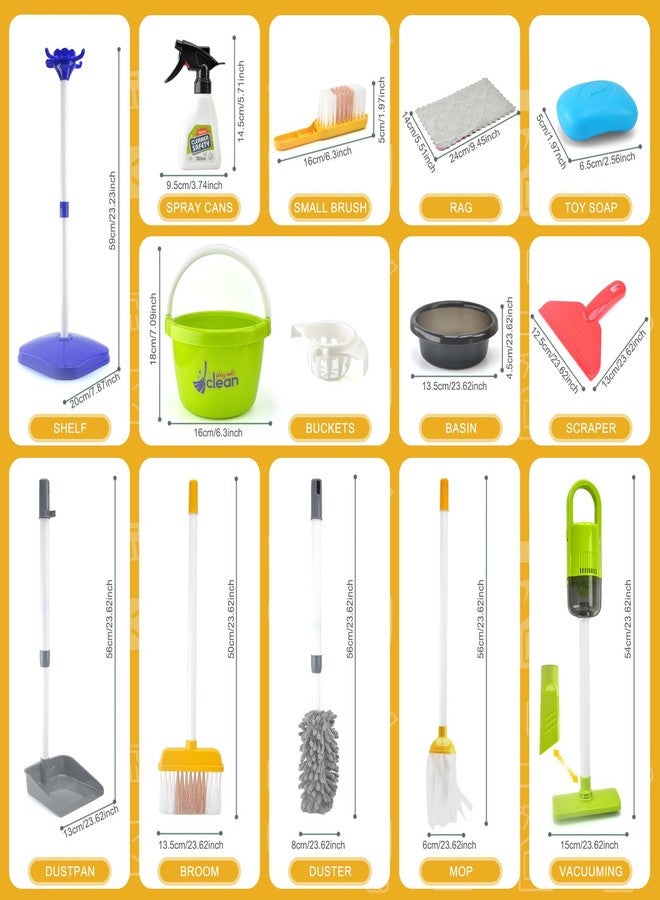 ACROFEK Toddler Cleaning Set, Kids Cleaning Toy Set with 2 in 1 Kids Vacuum that Really Works, Mop, Broom, 14Pcs Pretend Play Home Cleaning Playset for Toddler Ages 3+, Birthday Gift for Girls Boys (Blue) - Image 2