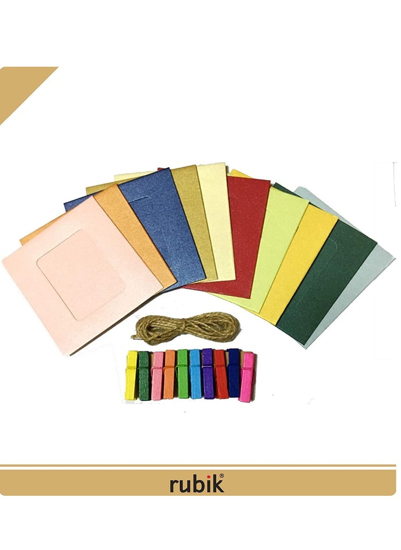 Rubik - Paper Photo Frame with Hanging Wooden Clips and Rope For Fujifilm Instax Mini 9 8 70 7s 90 25 50s Film/Pringo 231 Film/Instax SP-1 Film/Polaroid PIC-300P/Polaroid Z2300 Film (1 Set) - Image 1