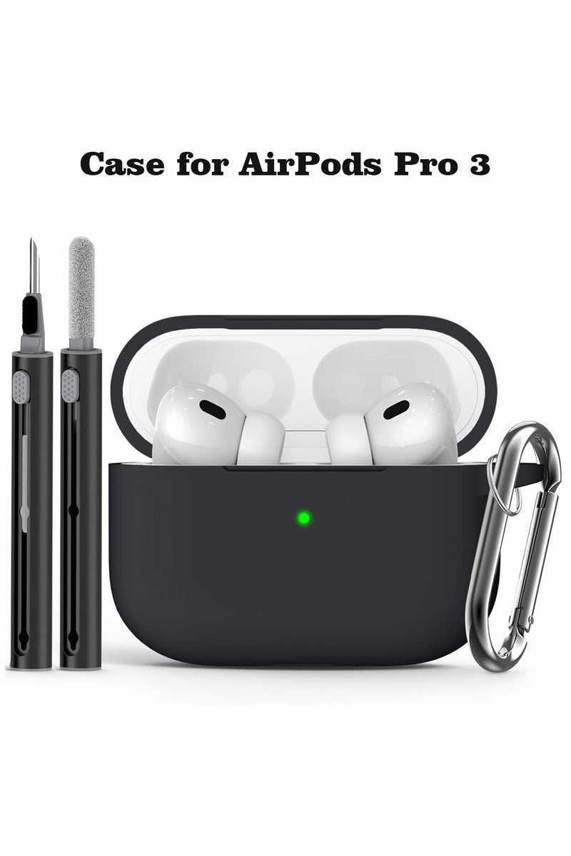 Youque for AirPods Pro 3 Case Cover with Cleaner Kit,Soft Silicone Protective Case for Apple AirPod Pro 3nd Accessories with Keychain-Black - Image 1