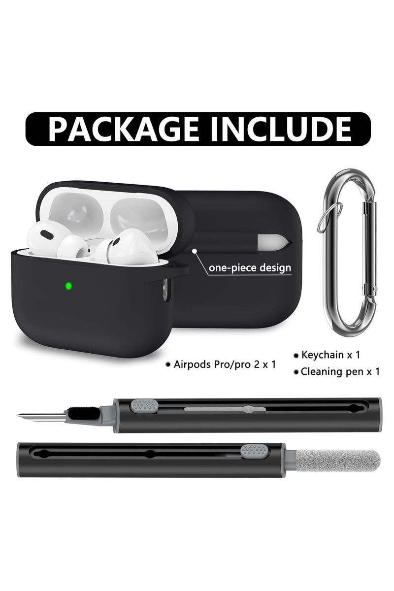 Youque for AirPods Pro 3 Case Cover with Cleaner Kit,Soft Silicone Protective Case for Apple AirPod Pro 3nd Accessories with Keychain-Black - Image 2