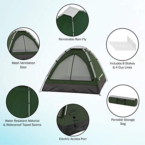 Wakeman 2 Person Camping Tent with Rain Fly and Carrying Bag - Lightweight Outdoor Tent for Backpacking, Hiking, or Beach Use by Wakeman Outdoors (Green) - Image 3