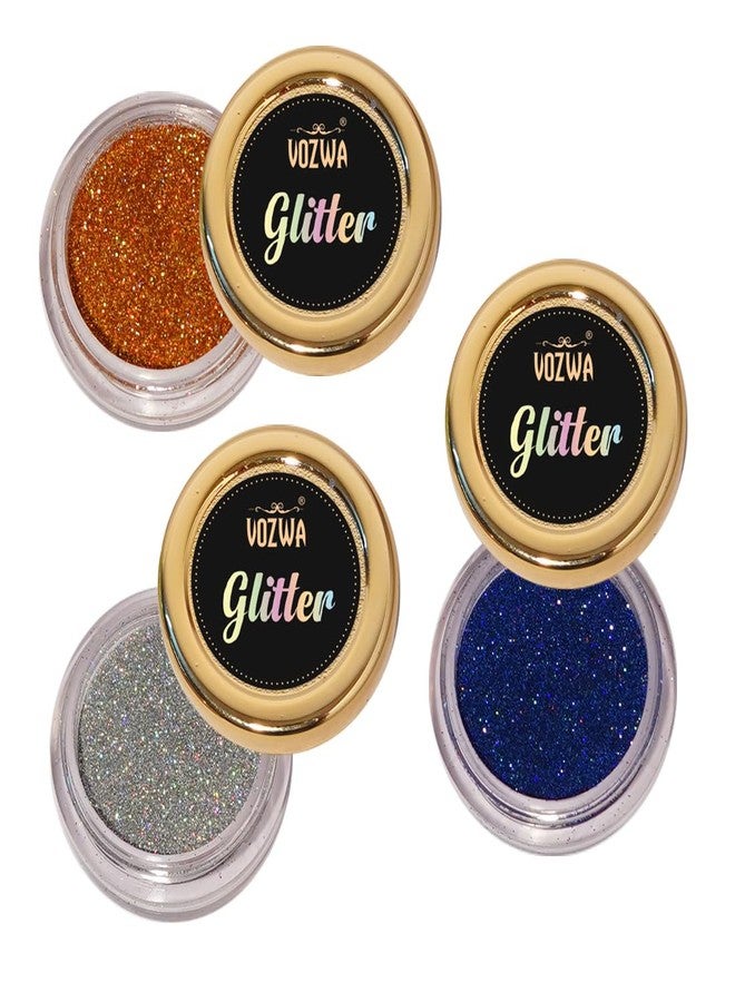 Vozwa 3 Pcs Holographic Glitter Eyeshadow (Golden + Silver + Blue) - Image 4