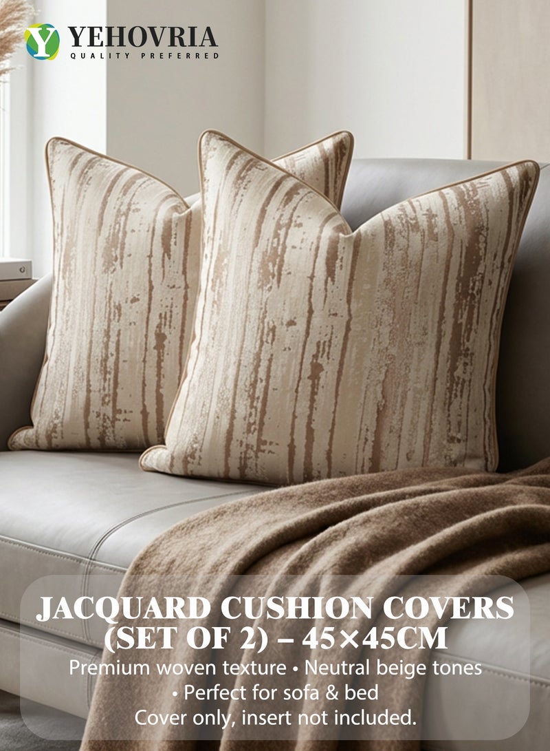 YEHOVRIA Set of 2 Luxury Decorative Cushion Covers - Modern Abstract Textured Sand Gold Throw Pillow Cases - 45x45cm - Image 1