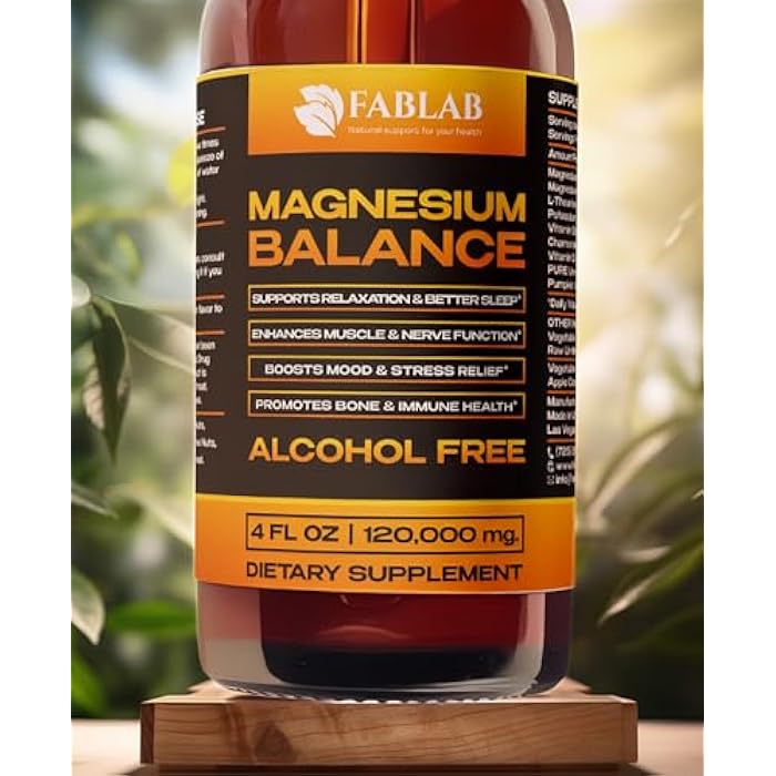 FabLab Magnesium Balance Liquid Extract - Maximized Absorption Glycinate Complex Supplement to Support Stress Relief, Night, Heart Health, Nerves and Muscles - 4 Fl Oz - Image 1