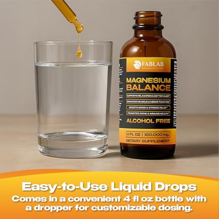 FabLab Magnesium Balance Liquid Extract - Maximized Absorption Glycinate Complex Supplement to Support Stress Relief, Night, Heart Health, Nerves and Muscles - 4 Fl Oz - Image 3