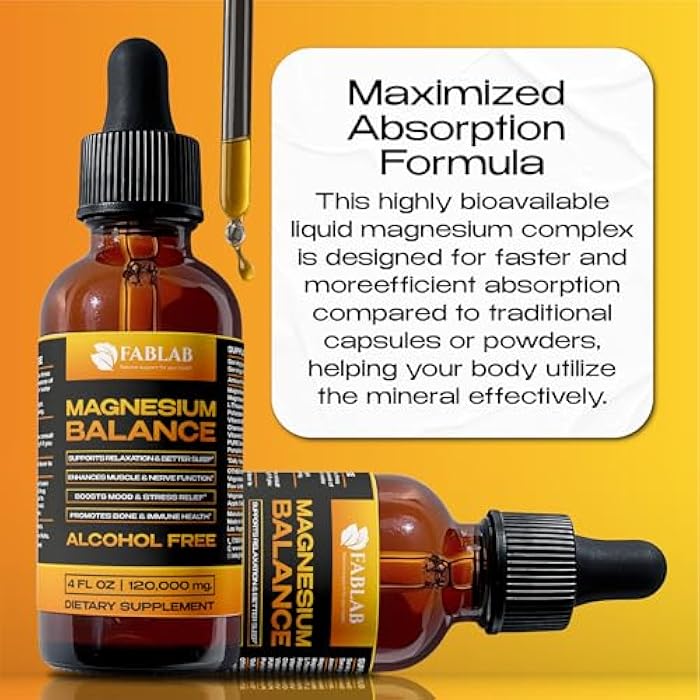 FabLab Magnesium Balance Liquid Extract - Maximized Absorption Glycinate Complex Supplement to Support Stress Relief, Night, Heart Health, Nerves and Muscles - 4 Fl Oz - Image 2