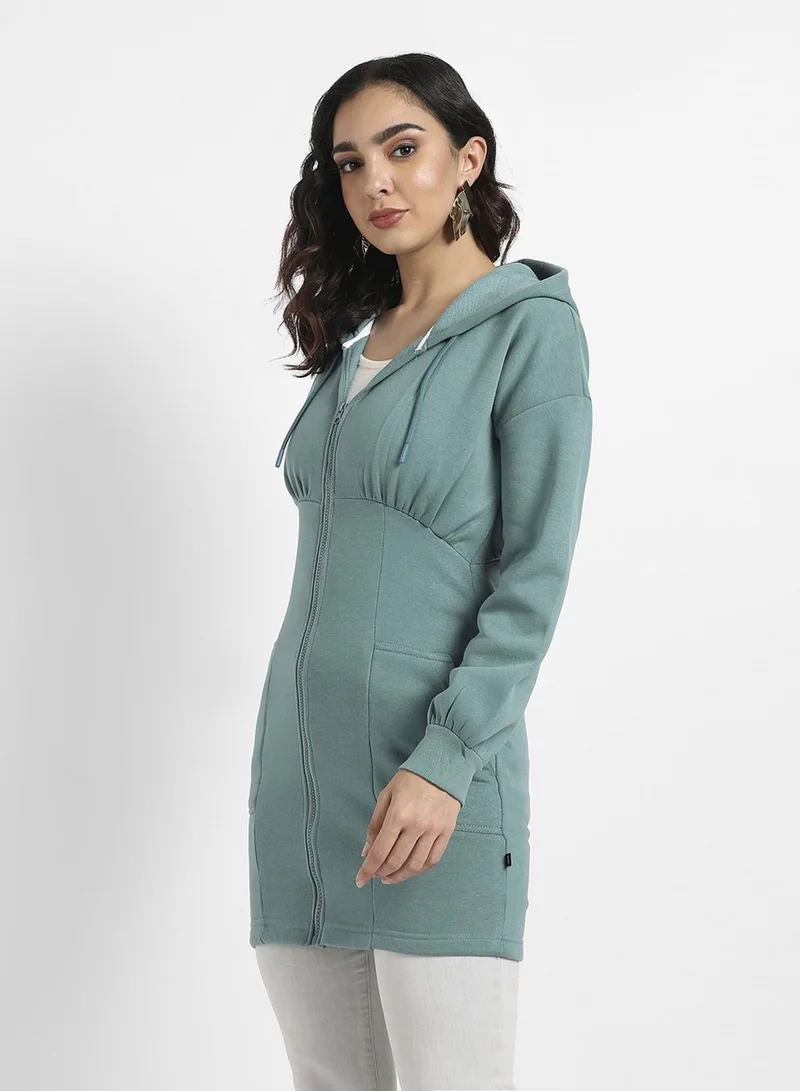 Pinacolada  Women's Teal Green Hooded Bodycon Dress With Insert Pockets for Women | Best Price UAE