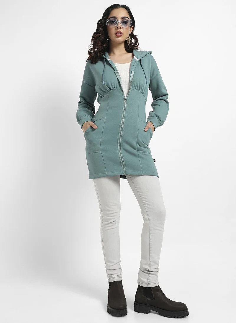 Pinacolada  Women's Teal Green Hooded Bodycon Dress With Insert Pockets for Women | Best Price UAE